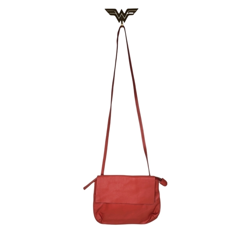 Artisanal Full Grain Leather Crossbody Bag Coral Small Non Adjustable Strap Boho